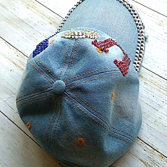 Bling Denim Jean USA American Flag Women’s New Baseball Cap Adjustable Hat - Picture 4 of 5